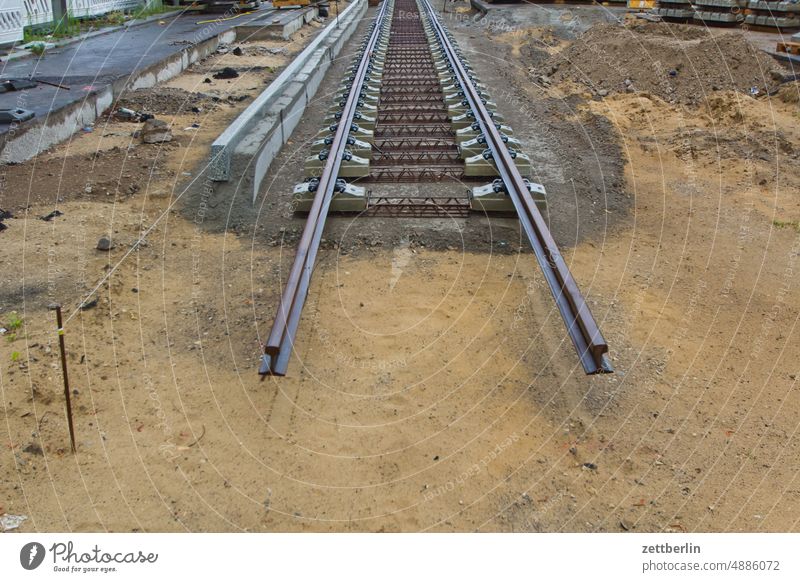 Track construction railway tracks Construction site Berlin Germany Capital city voyage rails rail construction Town city district Tram street photography