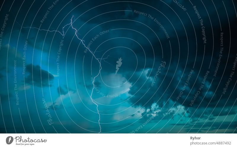 Lightning On Background Of Night Stormy Sky Before Rain. Cloudy Sky. Lightning Strike, Thunderbolt backdrop background beautiful belarus blue cloud cloudscape