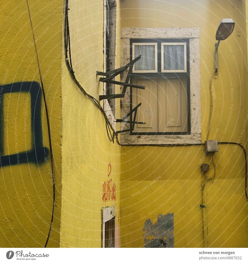 yellow life with light from above Wall (building) Yellow Portugal Lisbon Exterior shot Colour photo Multicoloured Architecture Wall (barrier) Facade