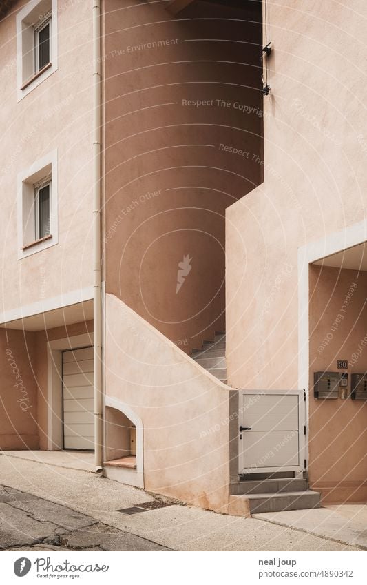 Geometrically interlocking building facade. Properly escheresque. Architecture flat composition Minimalistic minimalism Building house wall vintage Retro