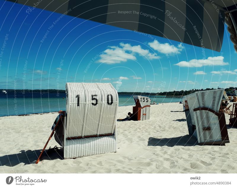 Sandboxes Vacation & Travel Beach Ocean Waves Beach chair Sandy beach Baltic Sea Horizon Climate Beautiful weather Sky Clouds Landscape Nature Freedom