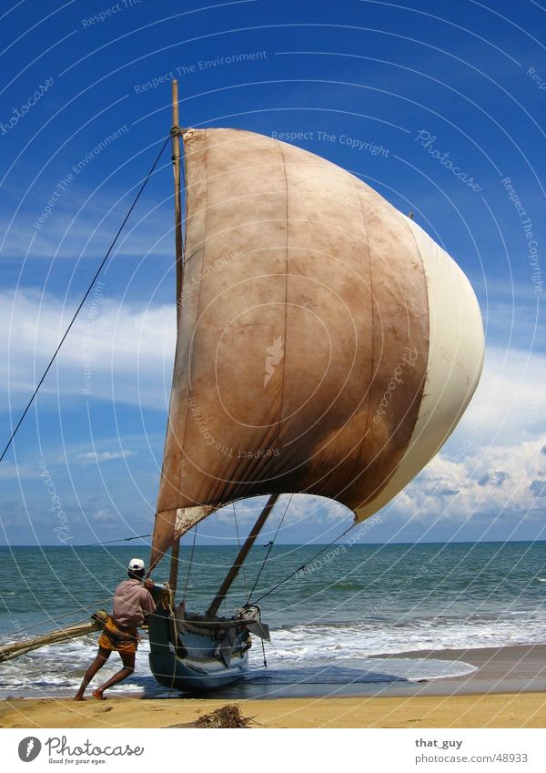 Reaching the Shore Ocean Fisherman Sri Lanka Watercraft Summer Hope Vacation & Travel Beach Nonconformist Sail Sun Life Wind Perspective Freedom