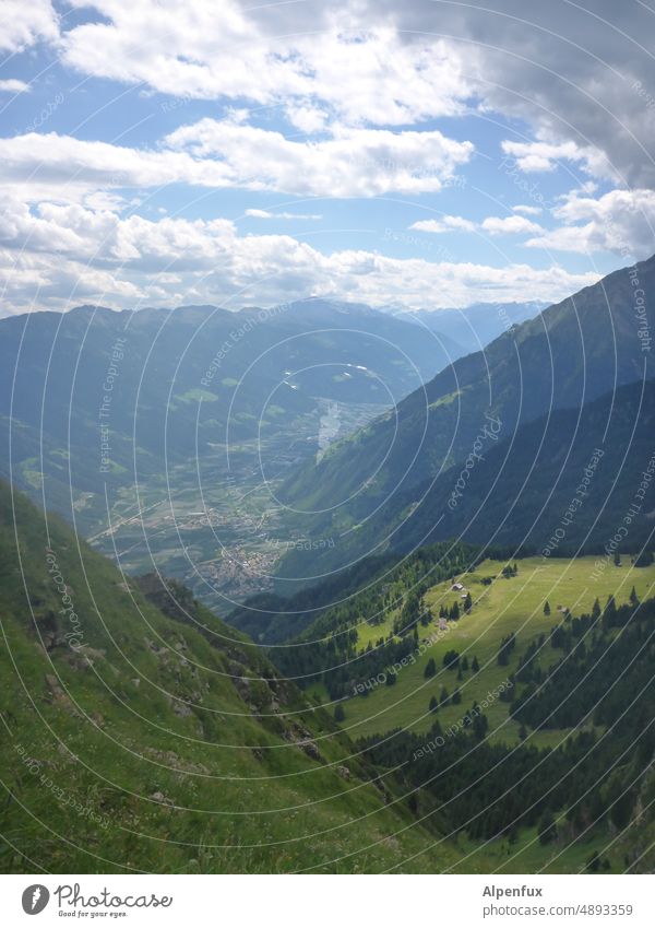 cheerful to cloudy Mountain Alps Vantage point Peak Landscape Panorama (View) Hiking Deserted hike Valley Nature Exterior shot Rock Clouds Far-off places