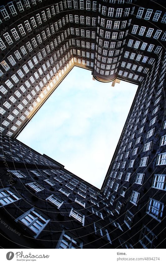 ArtStadtTour | Brick Expressionism Facade High-rise Architecture Building Window Wall (barrier) Sky Clouds Above Tall sunny Airy Hamburg Historic Old Landmark