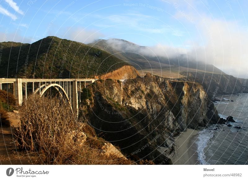 Big Sur Westcoast USA Coast Americas Ocean Beach Fog Vacation & Travel Vantage point Far-off places Clouds West Coast westcoast Sun Mountain Bridge Sky big sur