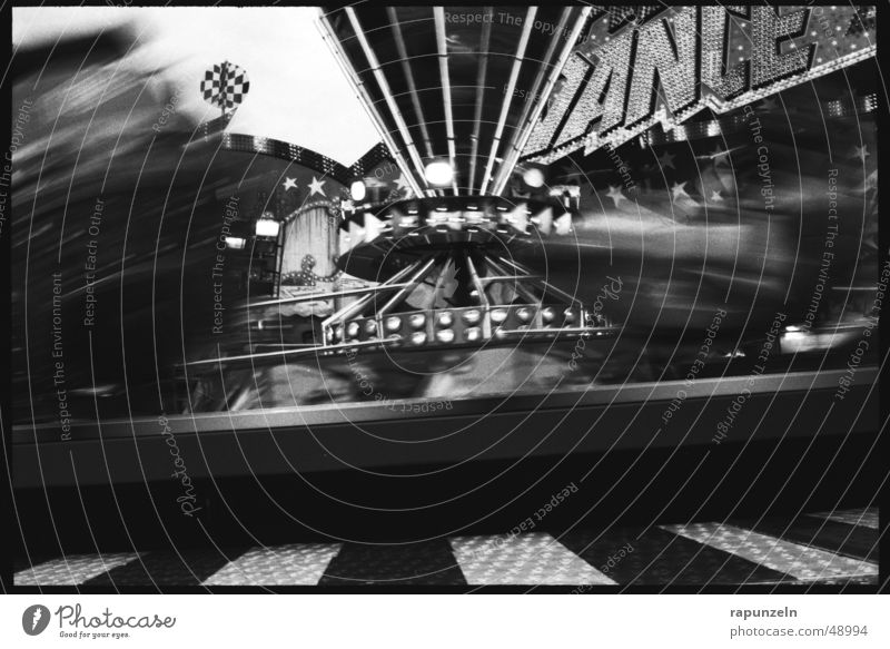 mixer maximus Fairs & Carnivals Attraction Carousel Roller coaster Long exposure Rotation Speed Church service Black & white photo