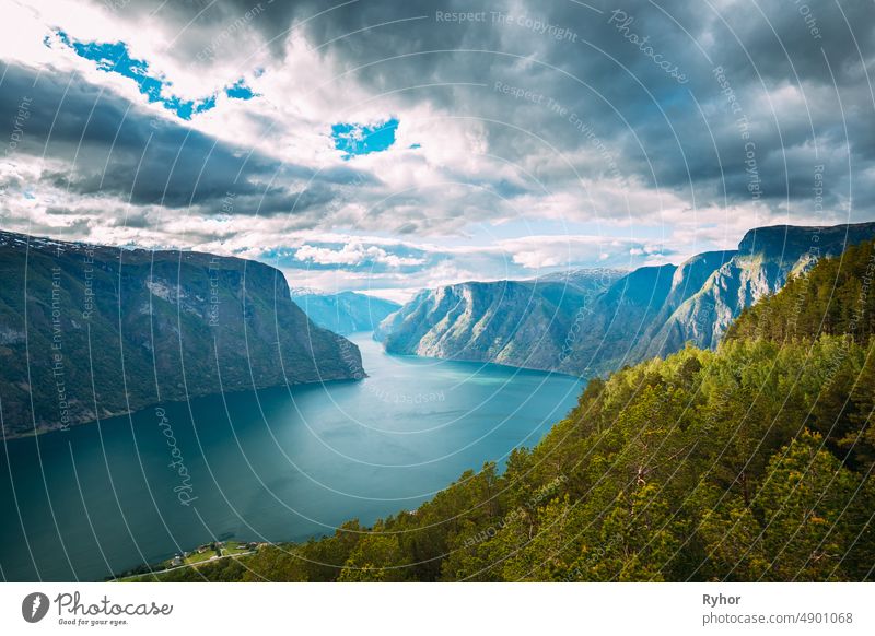 Sogn And Fjordane Fjord, Norway. Amazing Summer Scenic View Of Sogn Og Fjordane. Famous Norwegian Landmark And Popular Destination In Summer Day attraction