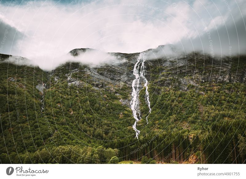 Stardalen, Skei I Jolster, Jostedalsbreen National Park, Norway. Waterfall In Norwegian Summer Landscape. Weather Forecast Concept Norwegian Nature beautiful