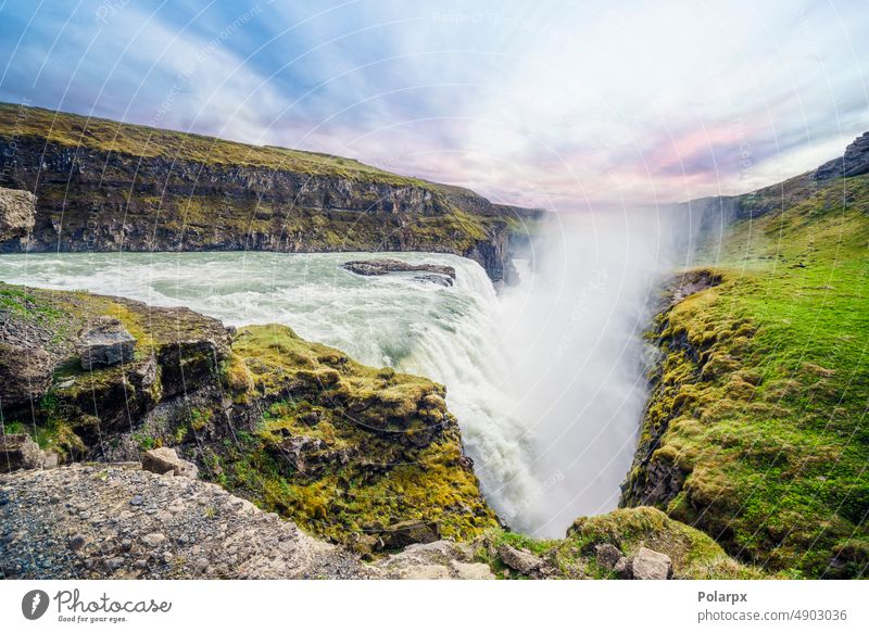 The Icelandic waterfall Gullfoss sunrise wallpaper stone stunning natural popular wonderland destination scenic landmark island canyon stream