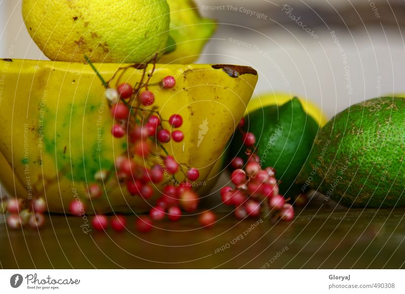 pink pepper Fruit Lemon Citrus fruits Pink Pepper Nutrition Healthy Summer Mortar Fresh Sour Yellow Green Moody Still Life Tangy Colour photo Close-up Deserted