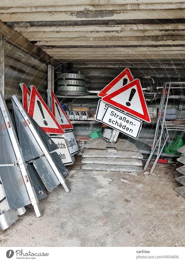 Forest near Schilda | Sign Forest sign Transport Road sign road damages Dirty roadway Road traffic Signs and labeling Signage Warning sign