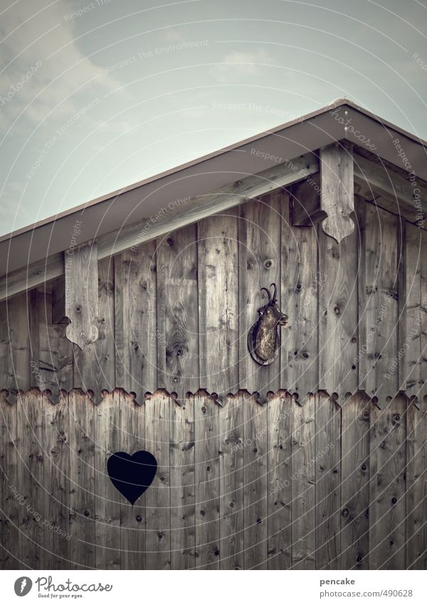 heart and pain Sky Clouds Autumn Alps Hut Dead animal Chamois Sign Hunting Hiking Heart Wooden wall Trophy Pain Mountain pasture purlin Gable Decoration