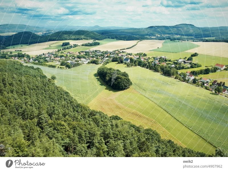 surrounding countryside Village Landscape Nature Environment Clouds Populated Street Far-off places Elbsandstone mountains Panorama (View) Meadow houses Idyll