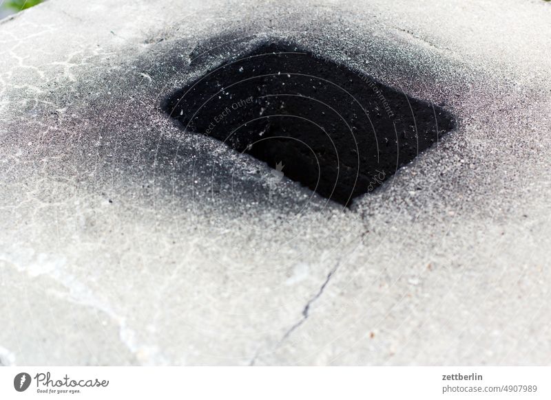 Chimney head (oblique from above) Black Rectangle quad Geometry surface structure texture chimney crown Hollow stonewalled Soot sooty Heating by stove