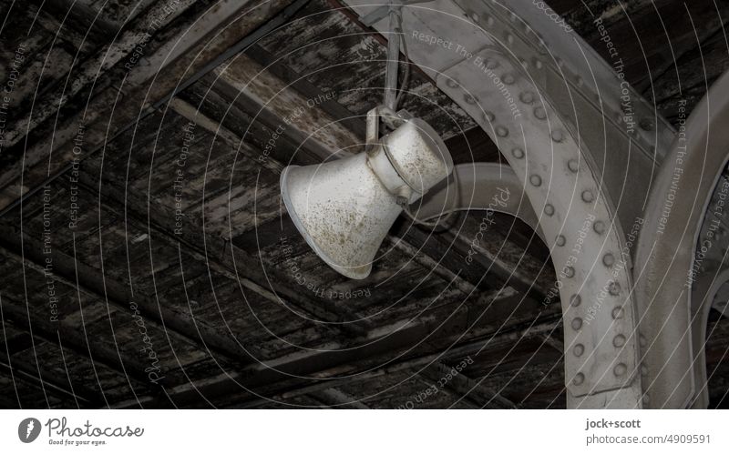 gray tones from the past time Loudspeaker Commuter trains Ostkreuz Train station Ravages of time Nostalgia Past Old Weathered Design Berlin Historic Monochrome