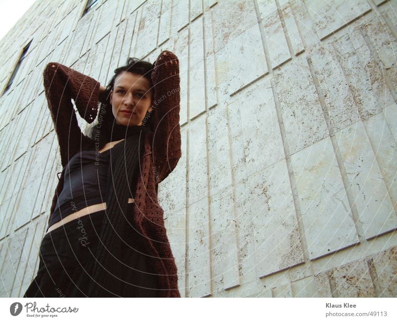 kiako Wall (building) Posture Black Alluring Concrete Dresden Exterior shot Light Facade Woman Beautiful Window saskia black top Hair and hairstyles SLUB