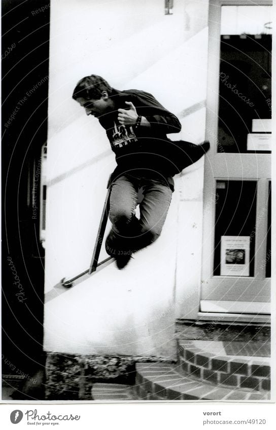 jump Jump Dresden Euphoria Exterior shot Stairs me Aviation Flying fly Black & white photo Joy fun snapshot