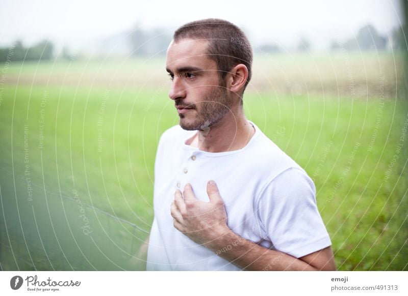 white Young man Youth (Young adults) 1 Human being 18 - 30 years Adults T-shirt Brunette Short-haired Designer stubble Beautiful Colour photo Exterior shot Day