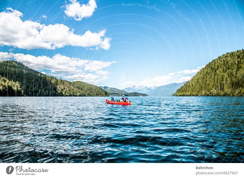 water stories Paddling in common Together Father Infancy Child Son Relaxation Nature British Columbia Idyll Adventure relax North America mountain lake