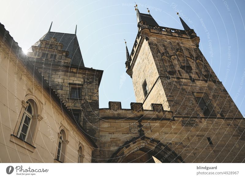 In the city of a hundred towers City of a hundred towers Golden City Prague Charles Bridge Back-light Sun Architecture spires Medieval times Historic