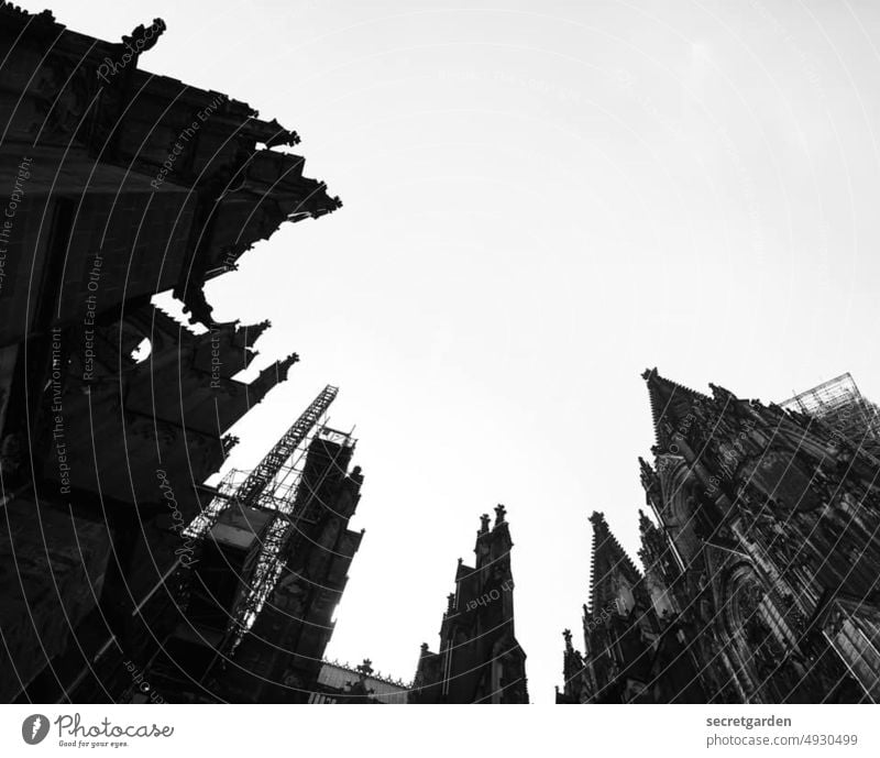 Divine bitch Cologne Cathedral Black & white photo Church Alarming Creepy Eerie Respect Sky Contrast Dome Tourist Attraction Exterior shot Landmark Architecture