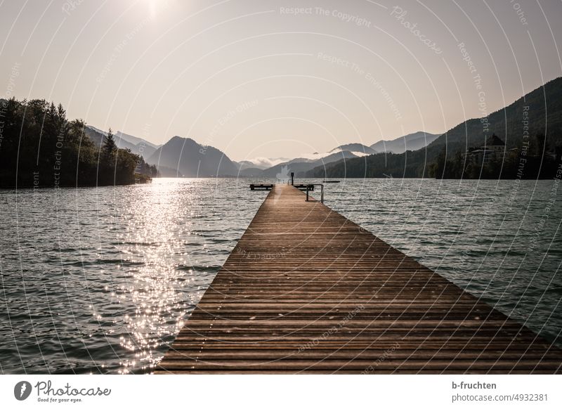 Morning light atmosphere at a mountain lake Footbridge Salzkammergut Austria Lake Landscape Mountain Lakeside Nature Water Beautiful weather Alps