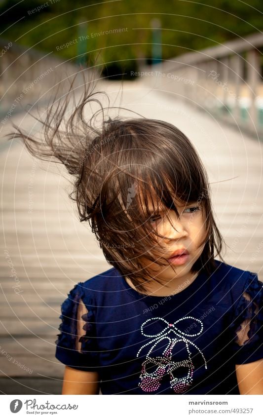 gaze Beach Human being Child Girl Hair and hairstyles 1 3 - 8 years Infancy Think Beautiful Warm-heartedness Morning Light Looking away