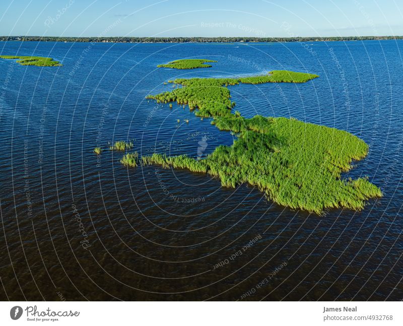 Tiny Island with Low water levels on the fox river in wisconsin horizon water surface nature day lake background summer drone midwest usa drone perspective low