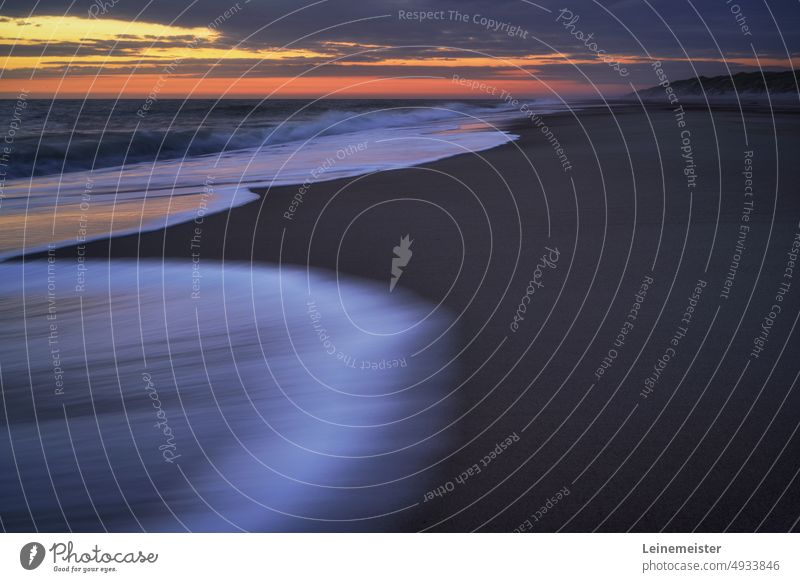 On the sandy beach on the Danish west coast near Hvide Sande shortly after sunset Hvide Sands Denmark Beach duene Wind motion blur Waves North Sea