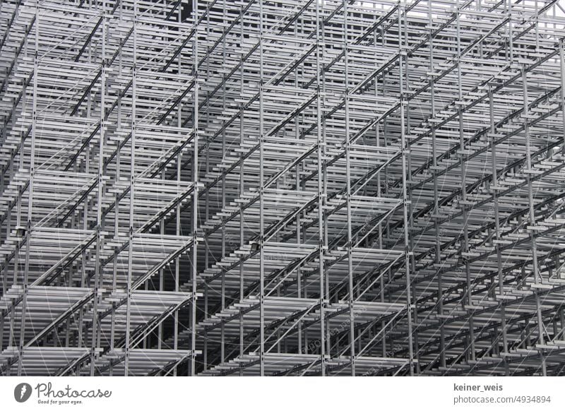 Empty high bay warehouse under construction Shelves high-bay warehouse high-rack Shelf storage Construction steel construction Steel construction Gray