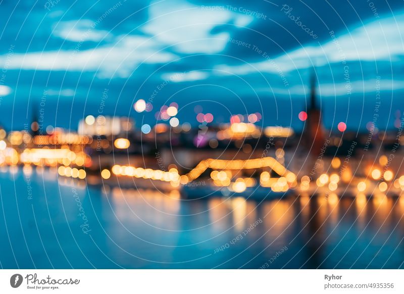 Stockholm, Sweden. Night Skyline Abstract Boke Bokeh Background. Design Backdrop. Panorama Panoramic View abstract architecture backdrop background beautiful