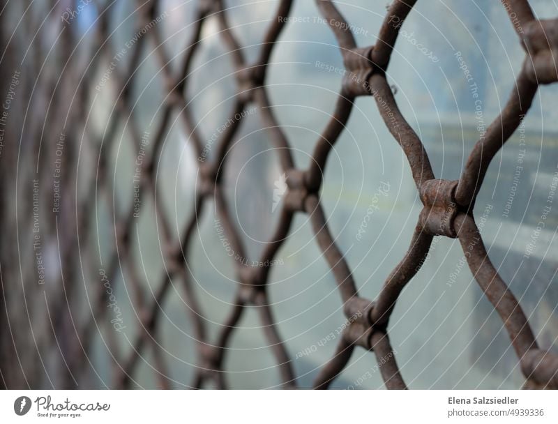 Vintage wire mesh in the old town of Italy. Wire mesh vintage Grating Wire netting Rust rusty Old Ancient window grilles Detail Retro Metal Close-up