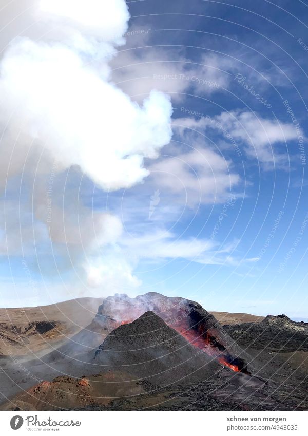 After the fire comes the blaze Volcano Landscape Mountain Nature Lava Sky Blue Water Colour photo Iceland Green Volcanic Deserted Rock naturally Icelandic