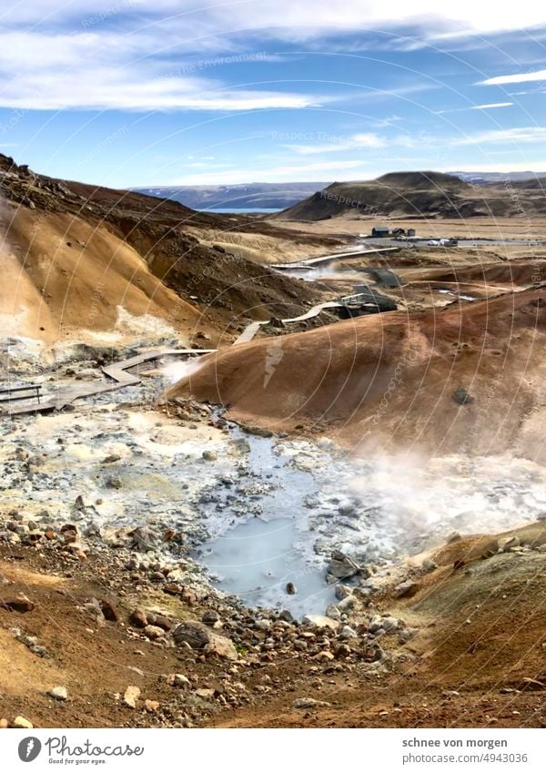 Steaming effect Iceland steam Smoke Colour photo Nature Geyser Sulphur Hot Landscape Water Earth Environment Exterior shot Volcanic Hot springs Sky Warmth Day