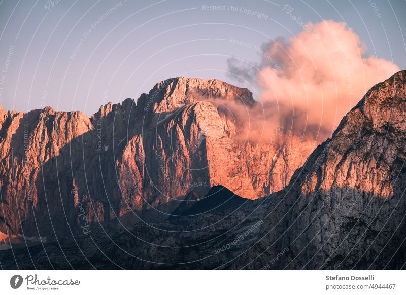 Low altitude clouds near one of the peaks of Mount Presolana, Northern Italy alpi atmosphere bergamo cloudy sunset explore new heights hiker hiking italia