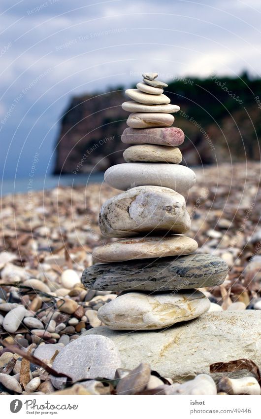 cairn Cairn Beach Contentment Harmonious Ocean Italy Fragile Exterior shot Stone Tower Build Close-up