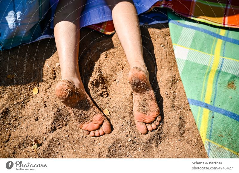 sandy feet on beach vacation Sandy beach rest holidays Sun Summer Swimwear Bathing beach Swimming lake picnic blanket Towel chill Vacation & Travel Beach Ocean