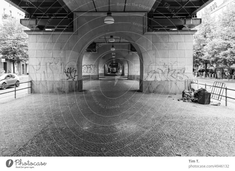 Schönhauser Allee Prenzlauer Berg bnw Berlin Town Downtown Capital city Day Black & white photo b/w Architecture Exterior shot Deserted Old town