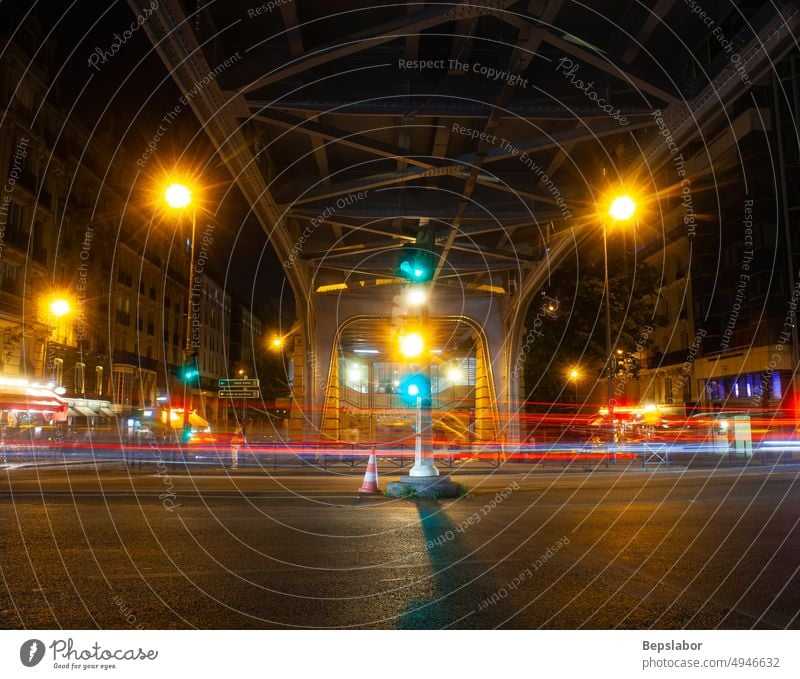 View of bridge Bir-Hakeim called Pont de Passy at night in Paris. France paris french subway france pont railway seine viaduct architecture city landmark