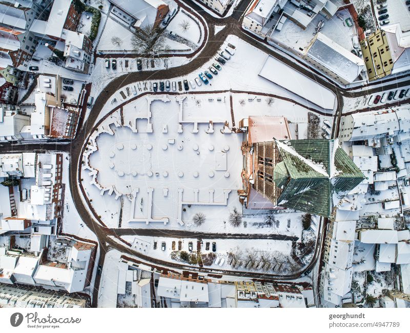 Mary's snow walls Snow Church aerial photograph Winter foundation walls Wismar Hanseatic City Hanseatic City of Wismar Tower Church spire Mecklenburg