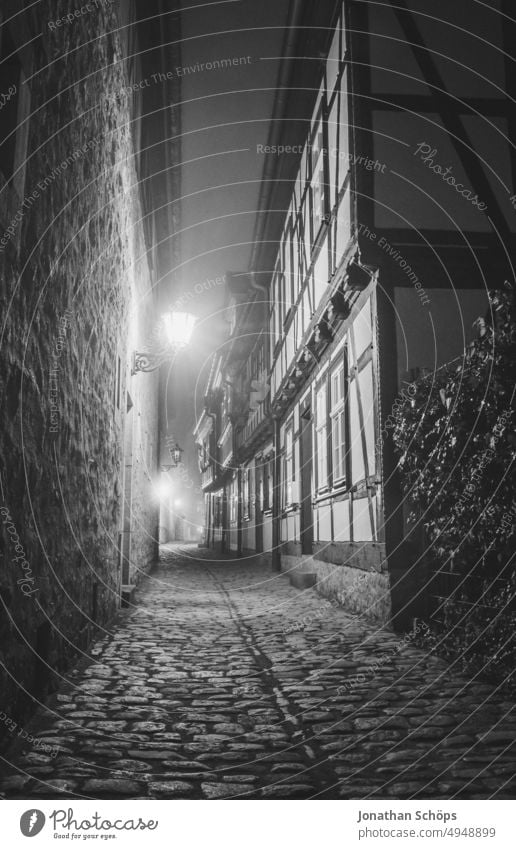 Church alley in Erfurt. Narrow alley at night at Christmas in Erfurt in winter Kirchgasse Alley Night Christmassy advent season Winter Half-timbered houses