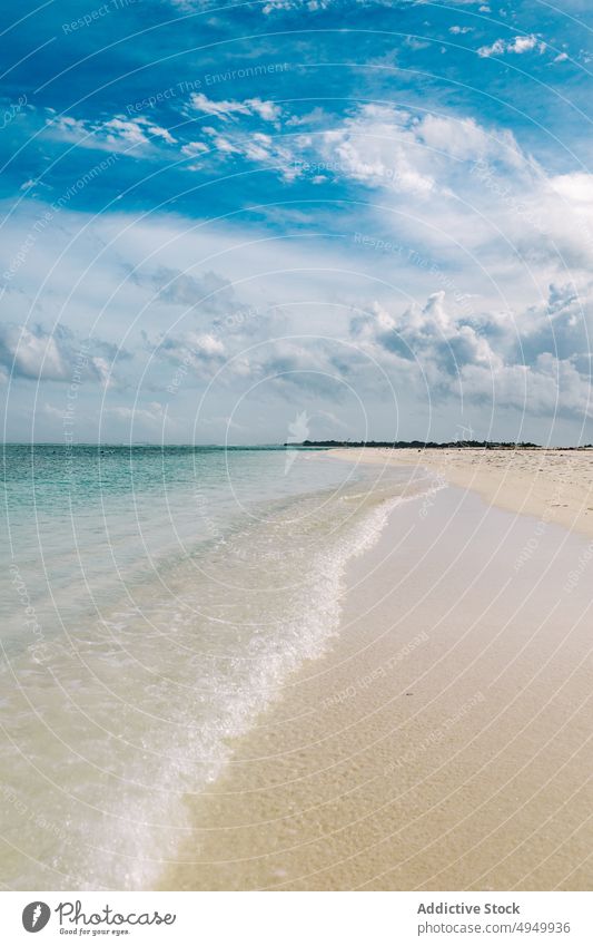 Sandy beach and sea on cloudy day resort wave blue sky water clean summer transparent thulusdhoo island maldives shore roll tide paradise weather sand seaside