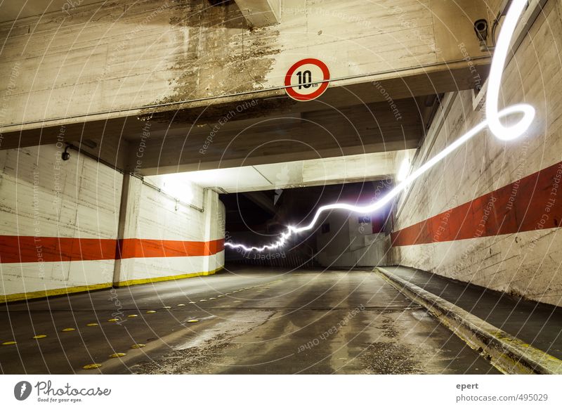 Park Light System Parking garage Street Tunnel Road sign Light (Natural Phenomenon) Radiation lightning bolt Movement Illuminate Speed Town Electricity