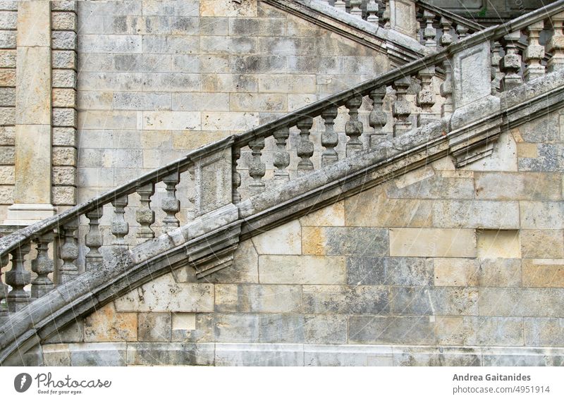 Old decorative brick staircase in art nouveau style, view from the side, horizontal Stairs Stone steps stonewalled Wall (barrier) old Art nouveau construction