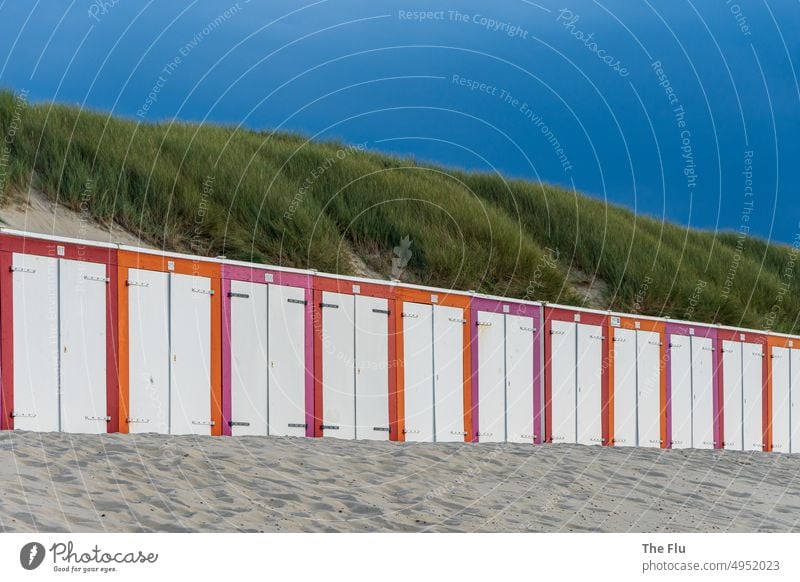 Beach cabins near Oostkapelle - Netherlands North Sea dunes Sand Clouds vacation Marram grass coast Vacation & Travel duene Landscape Tourism North Sea coast