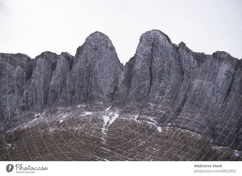 Rough rocky mountains in nature snow hoarfrost range winter rime stone aragon spain pyrenees scenic environment destination scenery sierra de alano landscape