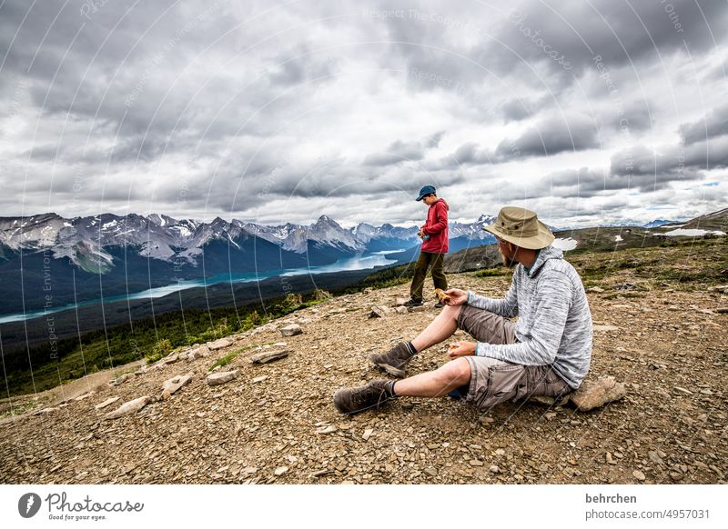 Have a Break contented Family Father Contentment Child Parents Man Infancy Trip Together hikers Boy (child) Alberta Loneliness Sky North America Landscape