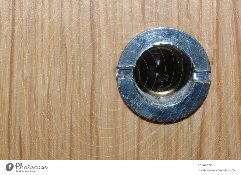 - there's someone - Hollow Wood Front door Visitor Wooden door Informer unwanted visit Veneer Metal ring