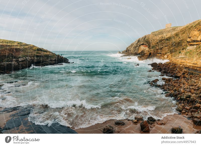 Spectacular views of the Hermitage of Santa Justa, Cantabria, Spain rock sea landscape cliff nature summer mountain travel water outdoor beautiful stone island