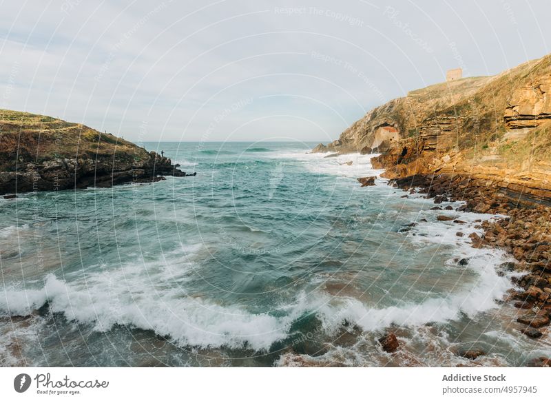 Spectacular views of the Hermitage of Santa Justa, Cantabria, Spain rock sea landscape cliff nature summer mountain travel water outdoor beautiful stone island